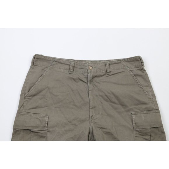 Vintage 90s Streetwear Mens 36 Faded Above Knee Cargo Shorts Green Cotton USA - Picture 2 of 13